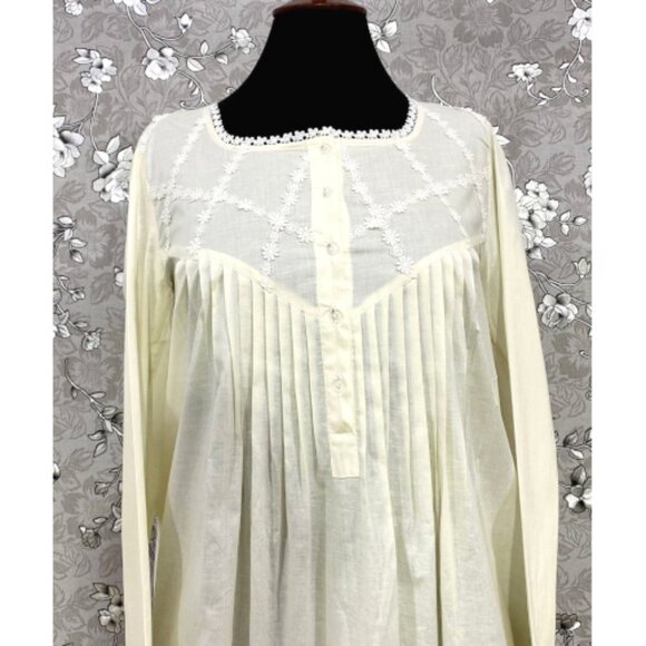 SoieRose Victorian Ivory Nightgown with Long Sleeves – 100% Cotton Sleepwear-SR- - Picture 1 of 5